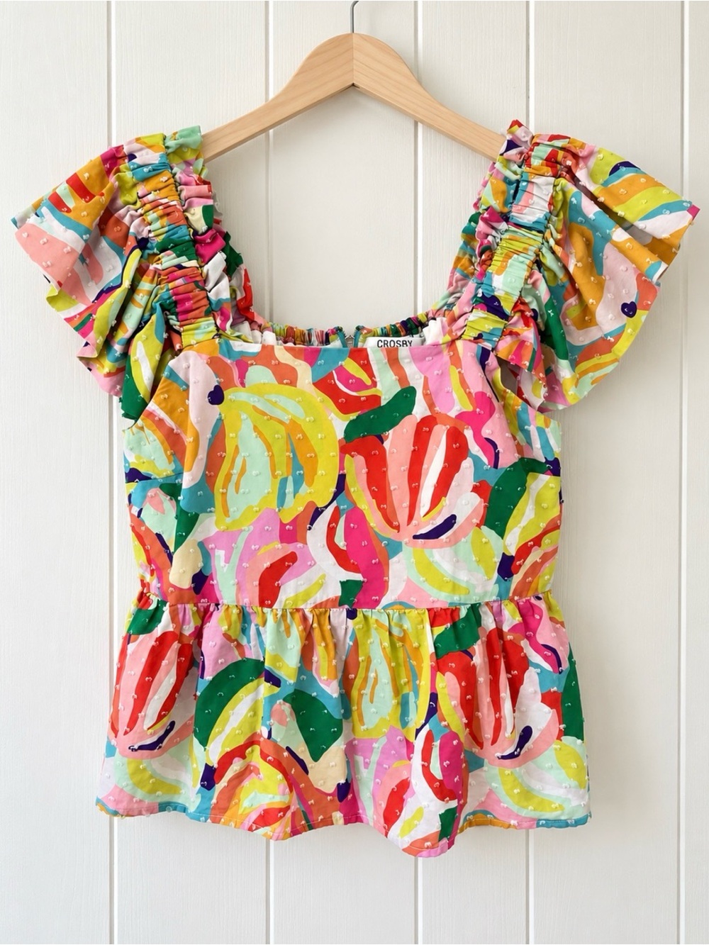CROSBY by Mollie Burch Colorful Abstract Print Puff Sleeve Top – Sz S